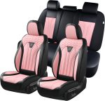 FLORICH Leather Car Seat Covers Full Set for Cars, SUVs & Trucks, Pink Black Front & Rear Automotive Seat Covers, Universal Fit for Toyota Honda Ford Jeep
